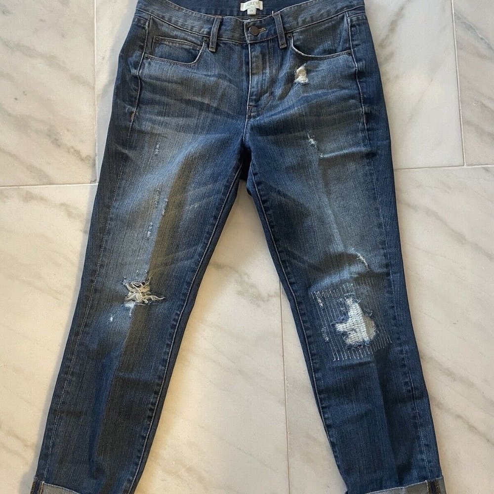 J Crew Boyfriend Distressed Cropped Jeans Women's Size 25